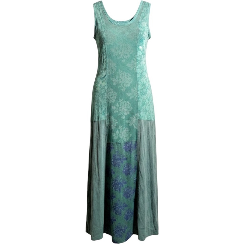 VTG Citron Teal Green Dress‎ Patchwork Floral Boho 90s Fairy Grunge S Rayon
